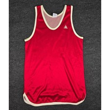 Vtg Le Coq Sportif Red Soccer Jersey Athletic Tank Top Vest Shirt Size L picture