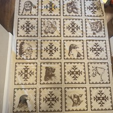 RARE Vintage Cranston VIP Native American Wildlife Fabric 63” x 53” 20 Blocks picture