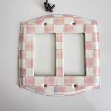 MacKenzie-Childs Aurora Rosy Pink Check Double Decora Rocker Switch Plate Cover picture