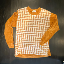 Bal-Tuck Men Sz Sm Gold/ivory Diamond  print cotton Pullover 1960 True Vintage picture