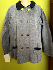 ZAC POSEN Gray/Dark Navy Mid-Length Peacoat Double-Breasted Gold Buttons XL picture