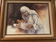 🌟 G. Rose Mother Teresa Holding Child Framed Giclée Canvas Religious Artwork 🌟 picture