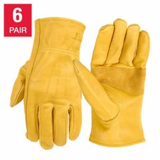 6 Pairs Wells Lamont Men's Leather Work Gloves 100% Cowhide Leather, NEW picture