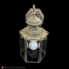VINTAGE Hexagonal Outdoor Wall Lantern Farmhouse Rust Patina Sconce Lamp Light picture