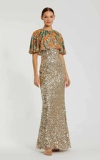 Mac Duggal Gold Multi Embellished Floral Beaded Sequin Cape Gown Size 10 $698 picture