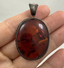 Vintage Big Baltic Amber  925 Sterling Silver Pendant 7 Grams picture