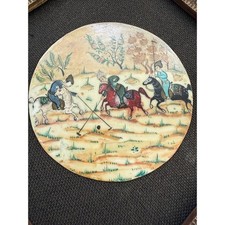 Vintage Persian Miniature Painting Set Hand Painted Polo & Village Scenes Framed picture
