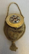 Antique Evans Mesh Purse Champleve Enamel Compact Vanity Carryall Minaudiere picture