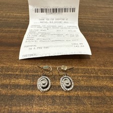 Vintage Macy’s 14k White Gold Circle Swirl Diamond Dangle Earrings picture