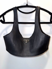 Prada Black Leather lambskin Camisole Crop Top S Rare Out of Stock Bralette picture
