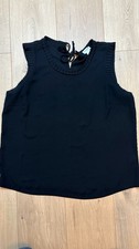 J.Crew Sleeveless Blouse Size 12 Black Pleated Trim Tie Neck picture
