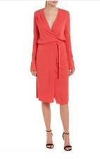 Reiss Grace Wrap Dress US 2 UK 6 Watermelon Pink Slinky Cocktail Midi NWT picture