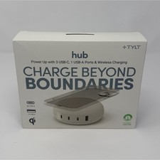 TYLT 100W Type-C Hub 3 USB-C 1 USB-A Wireless Charging Fast Charging 5ft White picture