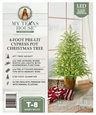 My Texas House 4ft Pre-Lit Cypress Pot Christmas Tree Warm White LED Green picture