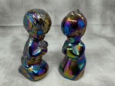 Vintage Fenton Amethyst Carnival Glass Praying Boy Girl Figurines Pair 3.75