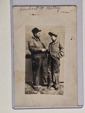 Antique RPPC Postcard 1930s Workwear Overalls Hubert Betty Denim Fashion AZO picture