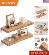 Floating Shelves for Wall Decor, Rustic Solid Elm Wood Live Edge Floating She... picture