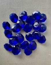 Lot Of 22 Old Italian Cobalt Blue Octagon Beads For Chandelier Or Sconces picture