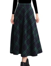 Tanming Women's Winter Warm Elastic Waist Wool Plaid A-Line Pleated Long L picture
