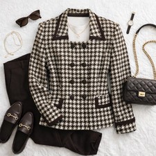 Kasper for ASL 100% Wool Houndstooth Double Breasted Blazer Women's Size 12 Y2K picture