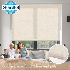 Blackout Cream Linen Natural Woven METechs Custom Size Cordless Roller Shades picture