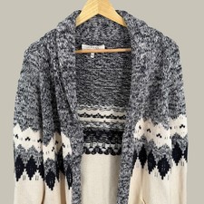 The GREAT Womens Size 1 Dark Navy Cream Patterned Open Front Cardigan Sweater picture