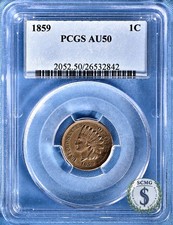 1859 Indian Head Cent PCGS AU50 - Very Nice Detail & Surfaces picture