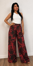 Anthropologie Red Floral Viscose Wide Leg Pants Women's US 8P Petite High Rise picture