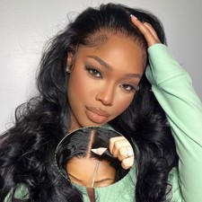 Peruvian Pre Cut Body Wave Human Hair Wear and Go Glueless 4x4 Lace Front Wig picture