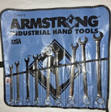 Vintage Armstrong USA Metric Combination Wrench Set 9 Piece Full Polish w Pouch picture