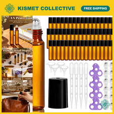54 Pack 10ml Amber Glass Roller Bottles for Essential Oils, Refillable, Leak-pro picture