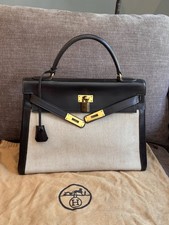 Authentic 1978 Hermes Brown Box leather Toile H Kelly 32 Retourne picture