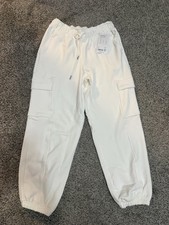 Athleta Women’s Cargo Jogger Pants S Regular White Terry Cotton Blend Drawstring picture