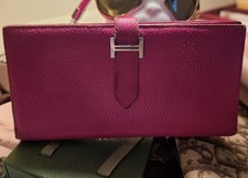 Hermes Bearn Wallet- Rose Lipstick. VGUC. Authentic. Chevre Leather picture