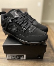 Custom Air Jordan 4 Black Cat Football Cleats  Mens Size 11 picture
