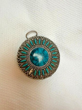 Vintage MAX FACTOR Pressed Compact “Dancing Sun” Faux Turquoise Center picture