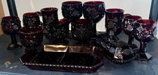 Vintage Avon Cape Cod Ruby Red Glassware Lot 12pc Butter Dish Mugs Goblets Tray picture