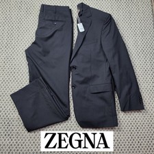 Z Zegna City Men’s 48R 100% Wool Pinstripe 2 Piece Suit Blazer Pants Navy picture