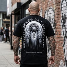 Skeleton Mary & Sacred Heart Tattoo Sullen Art Black T-Shirt Chicano Men, S-5XL picture