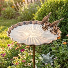 BIRDOCK Vintage Relief Metal Bird Bath With Ground Stakes picture