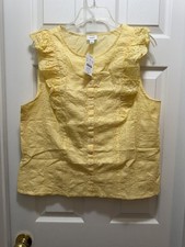 J.Crew Women's Eyelet Flutter Sleeve Button Blouse yellow Large NWT picture