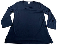 Chico's Womens Top Sz 2 US L Navy Keyhole Front Scoop Neck 3/4 Sleeve NWOT picture