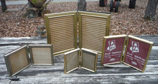 Vtg Lot of 4 Hinged Gold Metal Picture Frames Free Standing 5x7 3.5x5 3x3 2x3 picture