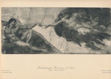 115+yr Old Original c1910 Antique Art Print God CREATION OF ADAM By Michelangelo picture