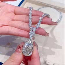 48Ctw Pear Cut Lab Created Diamond Statement Necklace 14K White Gold Plated picture