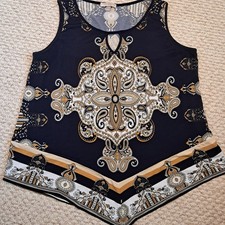 Roz & Ali Women's Boho Chic Mandela Paisley Sleeveless Blouse Size Large Petite picture