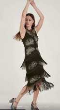 Monsoon Black Dress UK 14 Fari Embellished Fringe Maxi BNWT 1920s Flapper £175 picture