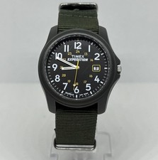 Timex T42571 Watch Expedition Camper Black/Green Band Date Indiglo Please Read picture