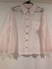 Vintage Chicos Women's Sheer Light Pink Button Down Blouse Size 2 Large picture