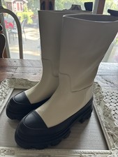 Ganni Tall Leather Cream Boots Size 39 picture